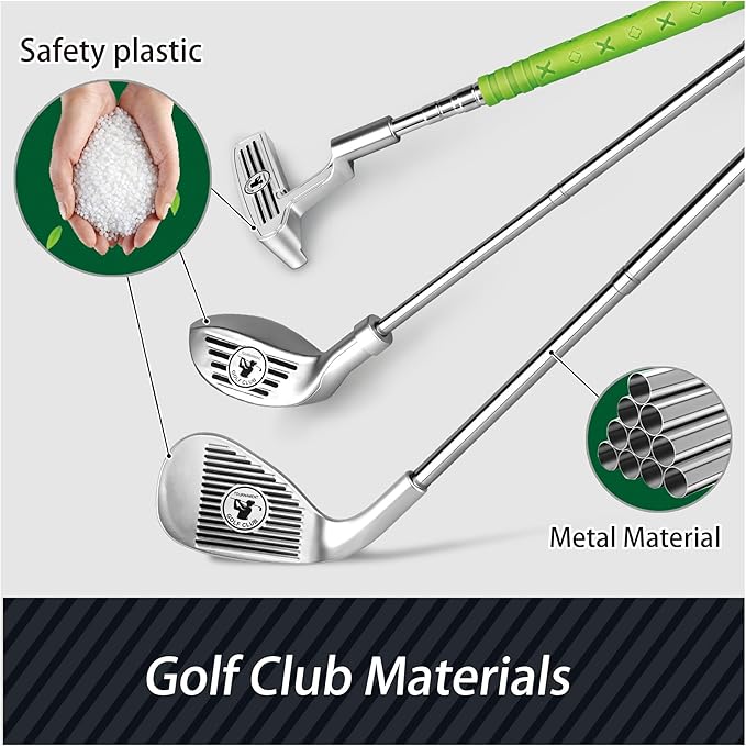 Kids Golf Clubs Set for 3-8 Years Old, Adjustable, Indoor & Outdoor, Includes 3 Clubs, 2 Golf Holes with Flags, 2 Tees, 6 Balls, Sports Toy for Boys Girls Birthday