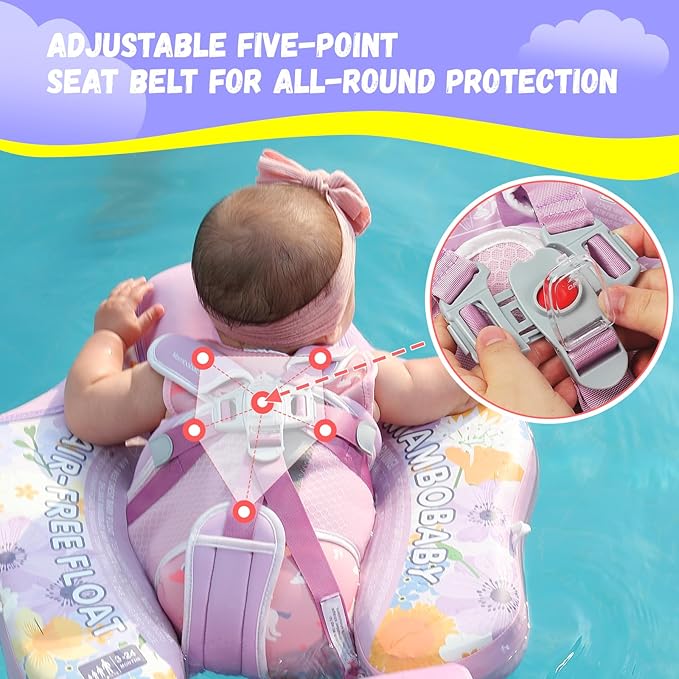 Mambobaby Baby Swim Float with Canopy Non-Inflatable Infant Pool Float with Tail 3-24 Months Avoid Flip Solid Skin-Friendly Material for Toddler Boys Girls