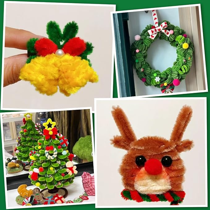 200pcs Christmas Pipe Cleaners – 8 Color Chenille Stems & Fuzzy Sticks for Crafts, Holiday DIY Decorations, Ornaments & Family Projects