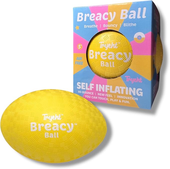 Self Inflating Ball 5", Rubber New Feel Breacy Ball, Hi Bouncy, Never Need Pump, Neon Yellow, Playground, Handball, Dodgeballs, Picnic and School Play in and Outdoor