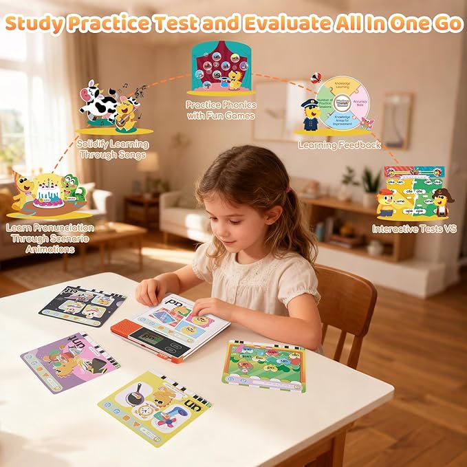 Learn to Read & Spell Phonics Pad, Interactive Electronic Learning Pad with 242 Sound Pages Card , Fun Learning Activities for Kids 3-10 Years Old