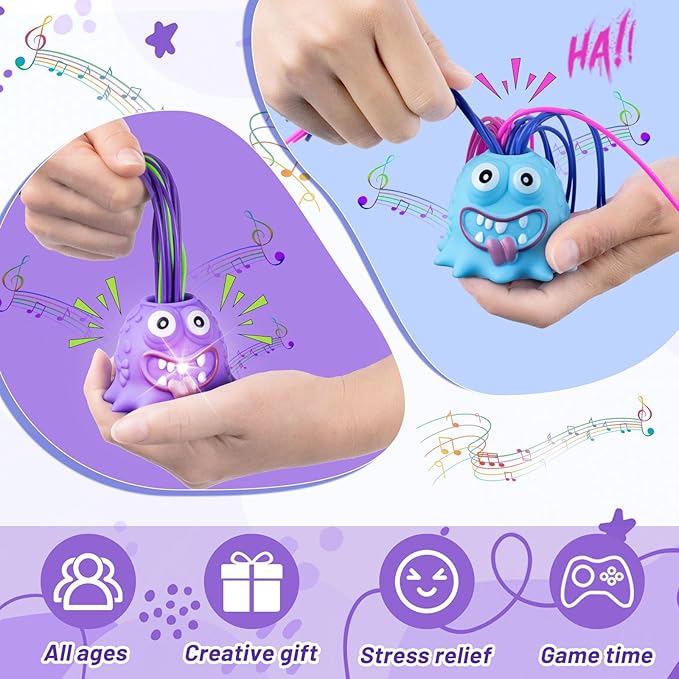 Fidget Toys Hair Pulling Stress Relief Toys with LED Light Differernt Screams Novelty Screaming Monster Toys for Adults Teens Autism (Blue&Purple, 2P)