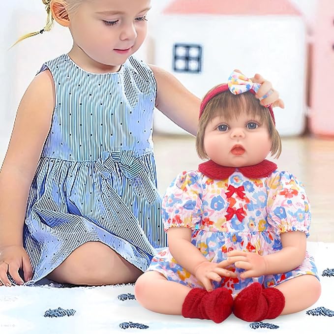 2 Set Reborn Doll Clothes for 20-22 inch Girl Dolls, 6PCS Baby Doll Clothes Accessories Outfits Include Dress Coat Headband Hat Socks