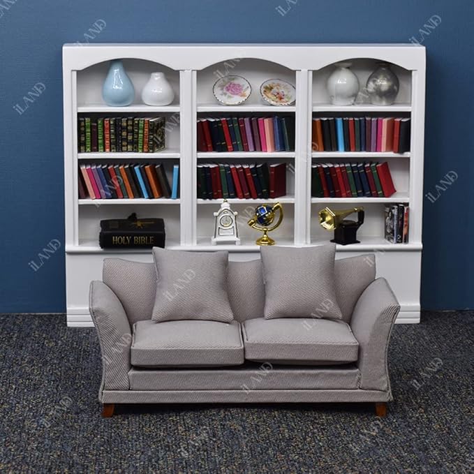 iLAND Modern Dollhouse Furniture on 1/12 Scale, Miniature Couch for Dollhouse Living Room (Khaki Drills)