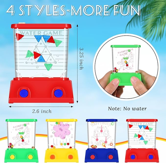 Gejoy 4 Pieces Water Games Handheld Easter Basket Stuffers for Kids Water Ring Toss Handheld Game Mini Retro Pastime Car Toys Fidget Autism Toys for Easter Children Boys Girls Birthday(Modern Style)