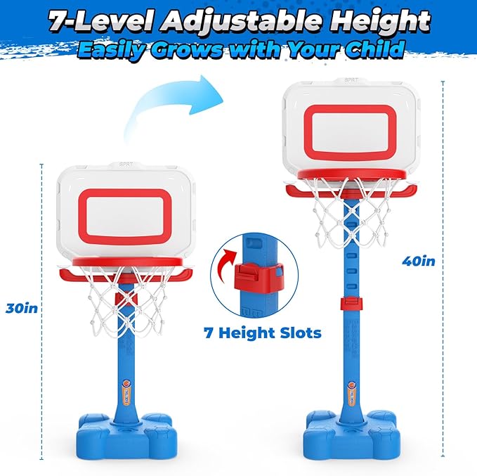 EagleStone 4-in-1 Toddler Basketball Hoop and T Ball Set, Adjustable Height Basketball Hoop,Tee Ball & Ring Toss Toy, Outdoor Indoor Sports Gift for Boys Girls Toddlers Ages 3-8