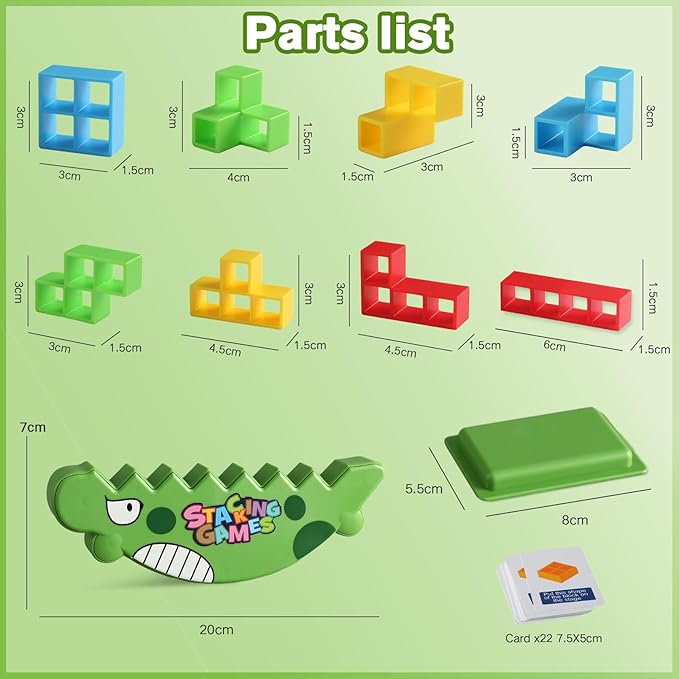 48PCS Dinosaur Balance Stacking Blocks with Travel Case | Montessori Fine Motor Skill Toys for Kids 3+ | Educational STEM Building Game for Focus & Coordination