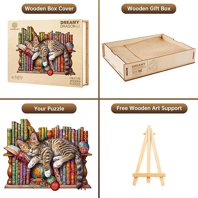 Jigfoxy Wooden Puzzles for Adults, Cat Wood Puzzle for Adults, Unique Animal-Shaped Wooden Jigsaw Puzzle, Christmas Thanksgiving Gifts for Puzzle Lovers, Family and Friends (M-11.4 * 9.2in-190pcs)