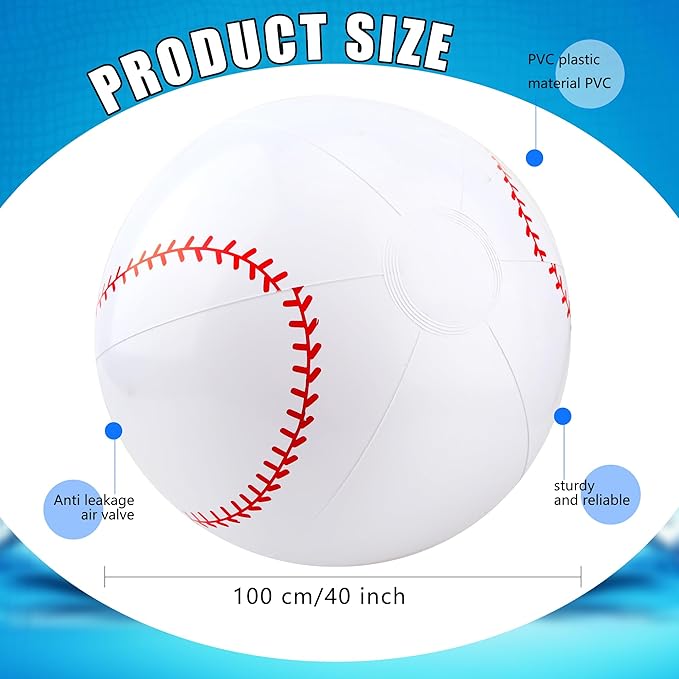 2 Pcs 40 Inch Giant Inflatable Soccer Ball Basketball Volleyball Baseball Blow Up Beach Balls Large Inflatable Sport Pool Balls for Outdoor Activity Games Pool Decoration