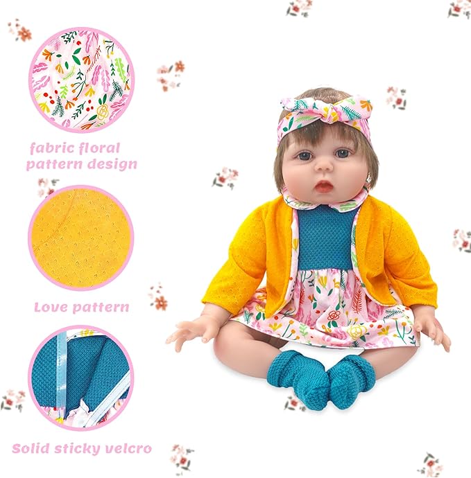 ECORELF Reborn Doll Clothes for 20-22 Inch Dolls, 2 Set 20 Inch Baby Doll Clothes Accessories 7 Pcs Include Dress Coat Outfits, Headbands, Socks, Top and Pants