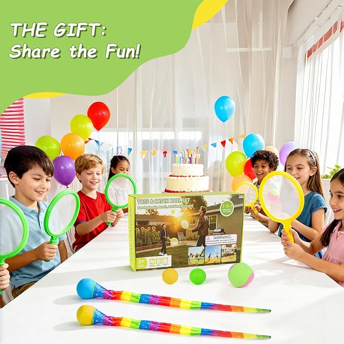 Double the Fun, 2-in-1 Toss and Catch Game with Dual-Sided Paddles, Ultimate Outdoor Activity Set for Kids 3+ Family. Perfect Outside Toy for Beach, Yard, Camping, an Engaging Gift for Boys and Girls