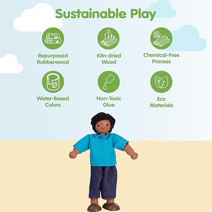 PlanToys® Father Wooden Dollhouse Figurine | Poseable 1:12 Scale Mini Doll (5 Inch) | Dollhouse Accessories for Pretend Play | Eco-Friendly Montessori Toy for Kids Ages 3+