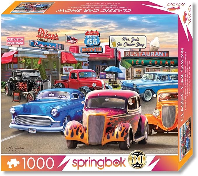 Springbok's Classic Car Show 1000 Piece Puzzle for Adults Showcases Hot Rods and Classic Cars in All Their Colorful Glory. - Made in The USA