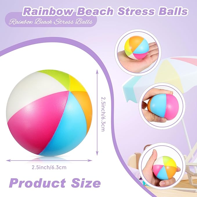 Jerify 48pcs Mini Beach Stress Balls 2.5 Inch PU Foam Relief Stress Squeeze Ball Beach Party Favors Small Summer Pool Relief Toys for Kids Birthday Hawaiian Luau Party Pool Water Games(Stylish Color)