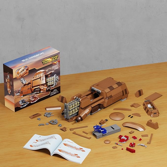 Battle Trade Federation Droid Ship Multi Troop Transport Building Kit, Battle Soldiers Troop Carrier with 2 Droidekas & 8 Machine Gun，Builidng Toy for Kids Ages 12+(1286 Pieces)