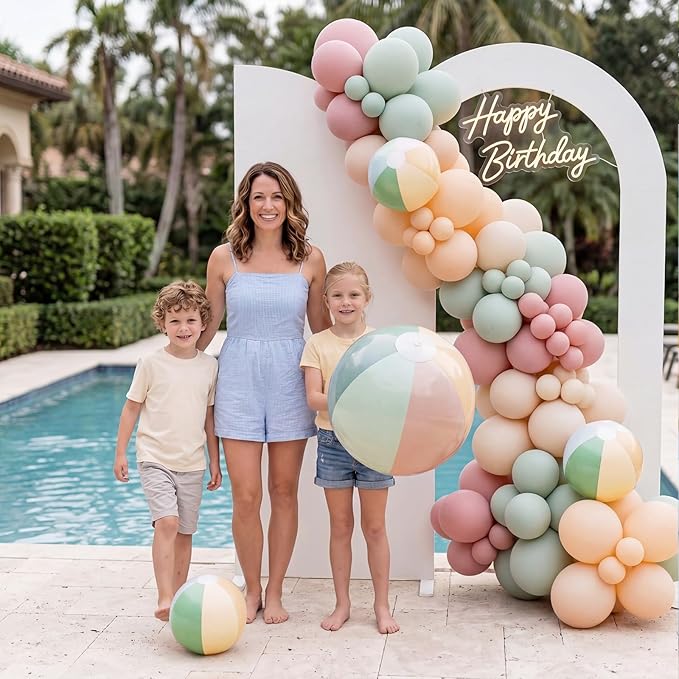 5 Pcs Inflatable Beach Balls 24 & 16 Inch Pastel PVC Large Beach Balls Bulk Blow up Pool Water Game Toy for Kid Adult Birthday Luau Summer Pool Party Favors Decorations(Morandi)