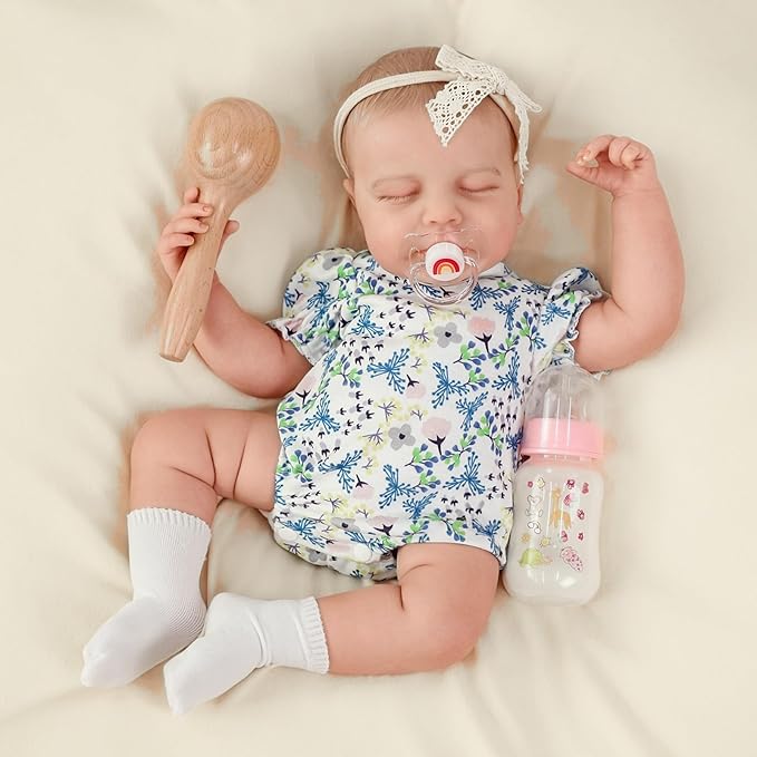 SCOM 20-Inch Realistic Reborn Baby Doll - Lifelike Vinyl Baby Girl with Full Soft Body, Washable & Poseable, Real Life 7-Piece Accessory Set - Safe Gift for Kids Ages 3+ in Birthday/Christmas