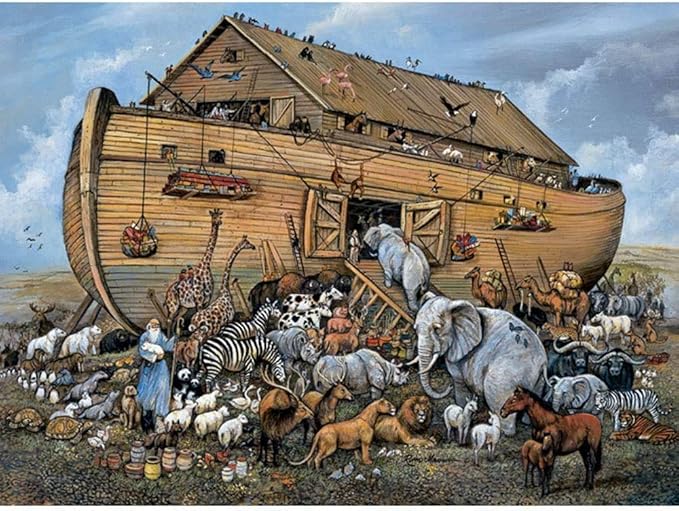 Bits and Pieces – Value Set of Three 1000 Piece Jigsaw Puzzles for Adults – Last Supper, Noah's Ark, in The Manger by Artist Ruane Manning, Completed Puzzle Size: 20" x 27"