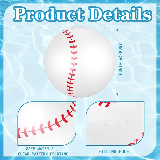 Bencailor 3 Pieces 26 Inch Inflatable Baseballs Large Inflatable Beach Ball Giant Inflatable Baseball Baseball Toys Bulk for Teens Adults Beach Game Outdoor Party Favor Sport Activity