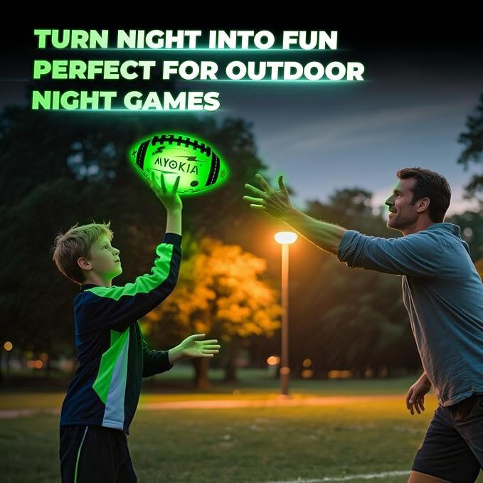 Light Up Football Birthday Gift for Kids & Teens 3-15+,RGB Rechargeable Waterproof Glow in The Dark Ball with Pump & USB Cable, Tri-Color (Red, Green, Blue), Size 6, Outdoor Night Games
