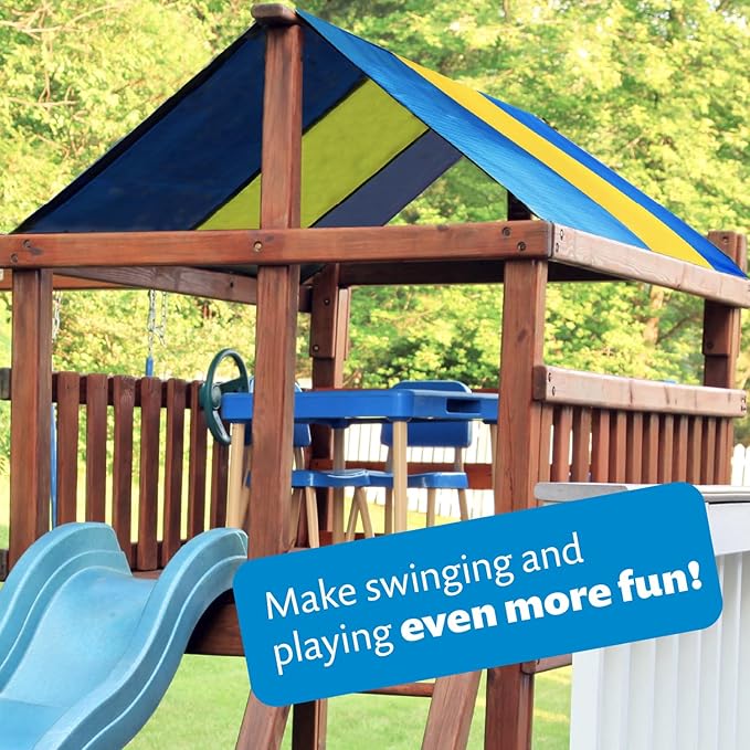 Squirrel Products Tarp Canopy Shade Replacement for Playground Swing Set - 52 x 89 Inch - Blue and Yellow