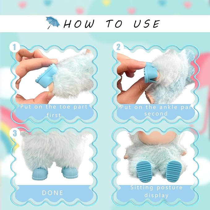 Shoes for 17cm Doll(No Dolls), 5 Colors Available, Adding a Cute and Stylish Touch to Your 17cm Dolls，Silicone Doll Rain Shoes Boots(Light Blue, Pink, White, Black, Brown