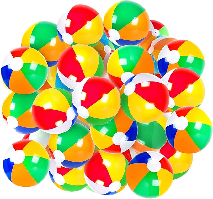Coopay 30/60/120 Pack Inflatable Beach Balls Classic Rainbow Swimming Pool Ball Birthday Beach Party Decoration Summer Water Games Gifts 8 to 12 Inches from Inflated to Deflated