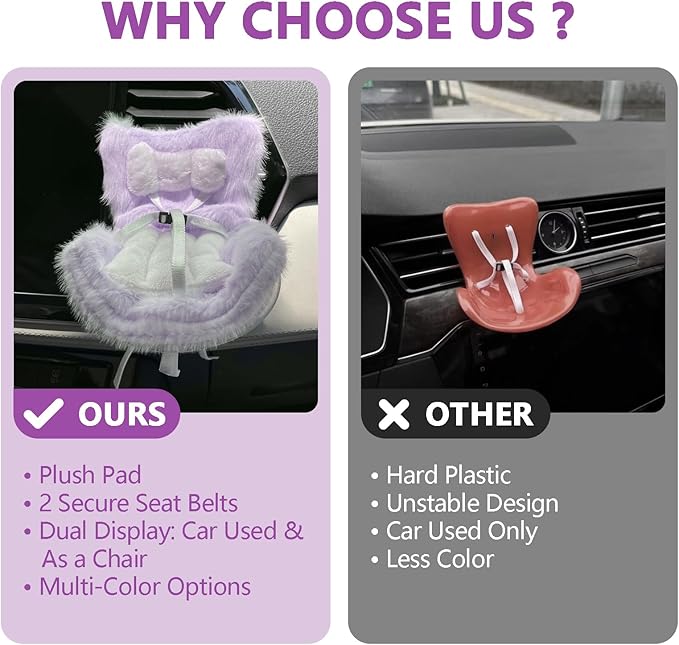Ezcora Accessories for 10-17cm Dolls, Doll Car Seat with Clip onto Car Air Vent, Includes Seat Leg for Desktop Display (Mint Green Ombre)