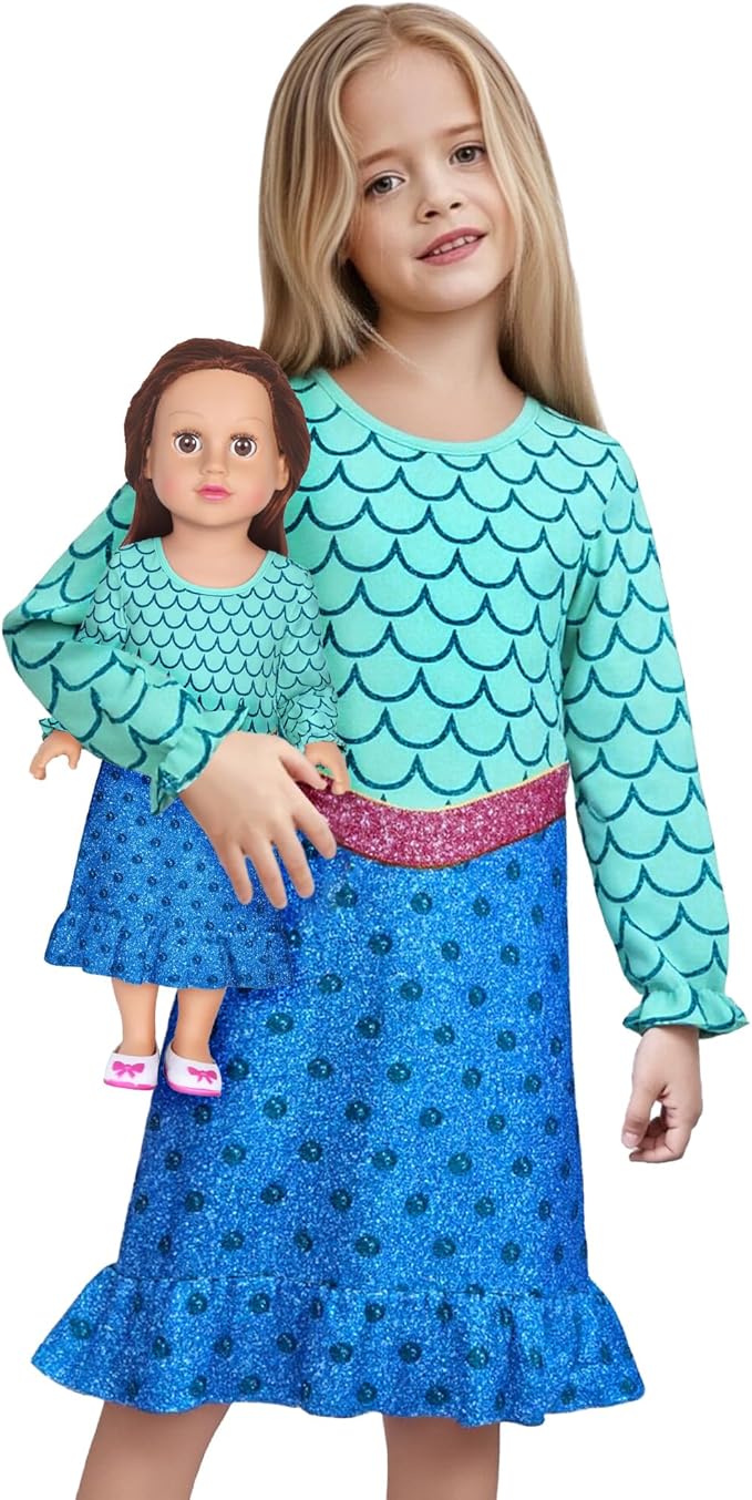 LQSZ Doll and Girl Matching Nightgown Outfit Pajamas Nightie Nightgown for Girls and Dolls Clothes