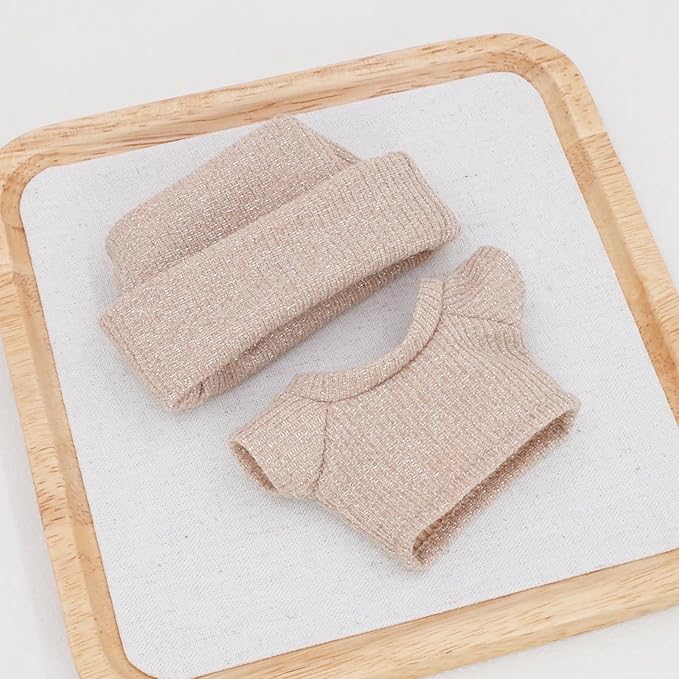 Etistta 17cm Doll Clothes with Hat, Glitter Knit Cap Top, Khaki