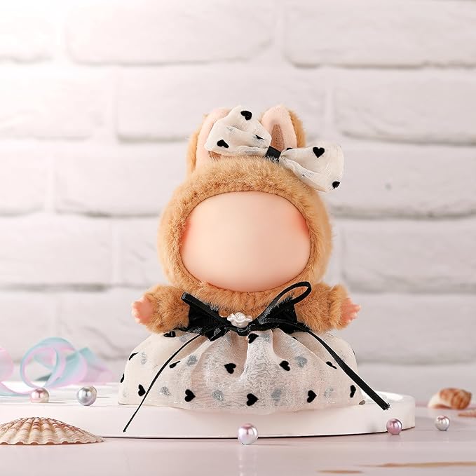Doll Clothes for Labubu 17cm Have a Seat & Exciting Macaron & Big into Energy Series Dolls, Adorable Chic Dress Set for 17cm Dolls Accessories (Camellia Skirt + Hairband)