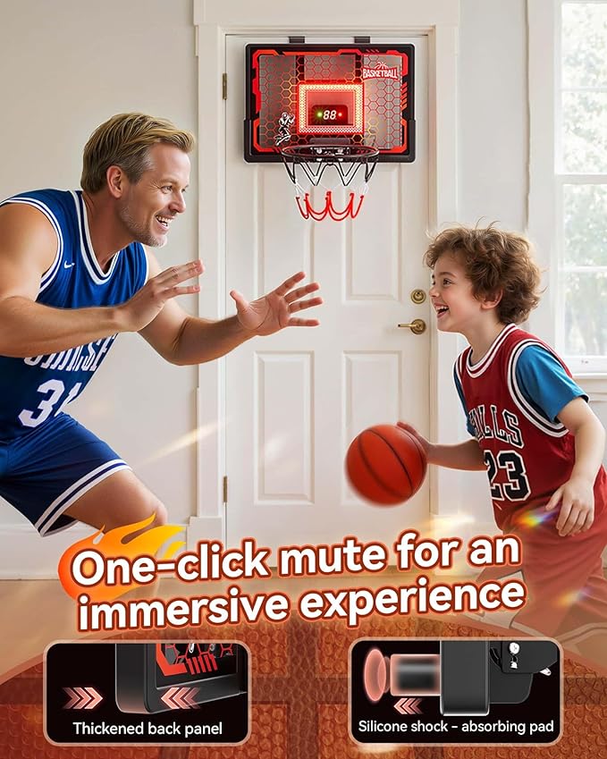 Indoor Basketball Hoop Pro for Kids, Over The Door Basketball Hoop with LED Light/Scoreboard/4 Balls- Upgraded Anti-Impact Backboard, Basketball Toys Gifts for 6 7 8 9 10 11 12 Year Old Boys