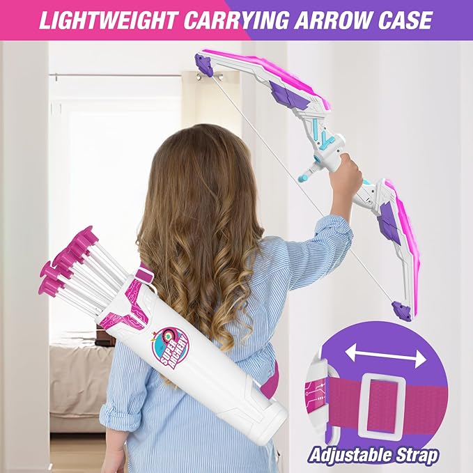 2 Pack Bow and Arrow for Kids, LED Light Up Unicorn Archery Set with 24 Suction Cup Arrows, 1 Standing Glow Target, 6 Score Targets & 2 Quivers, Indoor Outdoor Sport Toys for Girls Ages 4-12