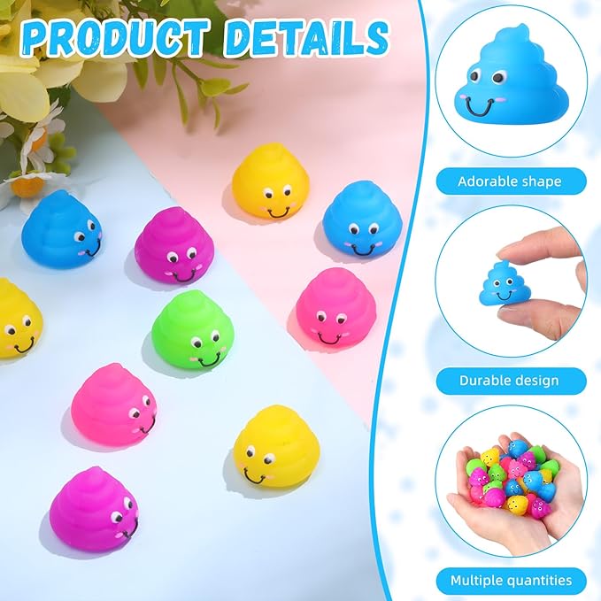 50 Pcs Poop Toys Fake Mini Poop Figurines Mini Glitter Expressions Small Fake Shimmering Rainbow Rubber Toys for Easter Stuffers Easter Gifts April Fools' Pranks Piñata Party Stuffers
