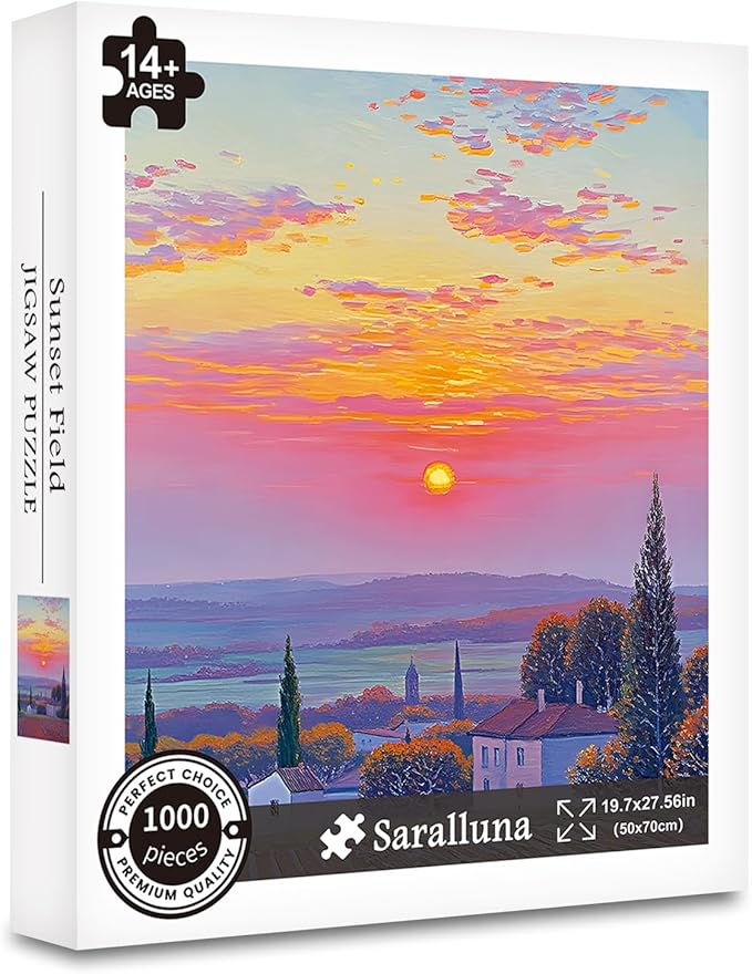 Puzzle for Adults 1000 Pieces, Sunset Field Puzzle, Challening Impossible Difficult Hard Fun 1000 Pieces Jigsaw Puzzles for Adults Family with Letters on Back