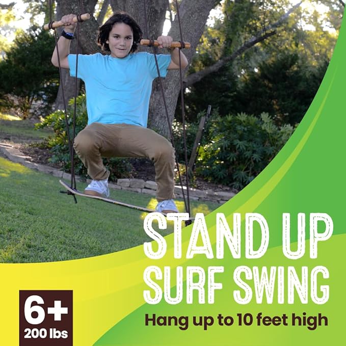 Swurfer Stand Up TreeSkate Outdoor Swing - Tree Swing for Kids with Adjustable Handles, Kids Outdoor Play Equipment, Durable, Weatherproof, Easy Installation, Holds Up to 200 lbs, Ages 6+ (Natural)