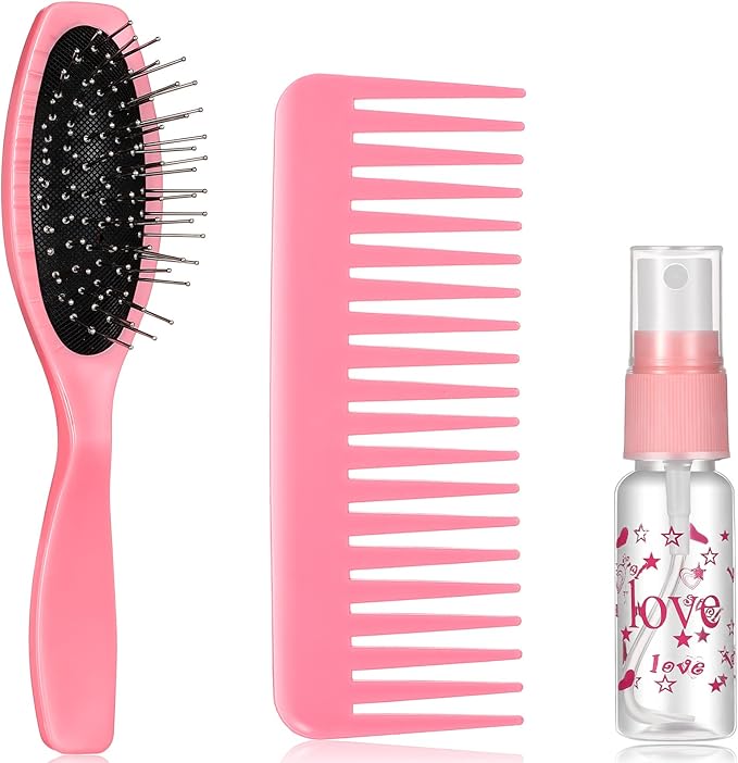 Civaner 3 Pieces Doll Wig Brush Set with Spray Bottle, Comb and Styling Accessories for 18 Inch Dolls(Light Pink)