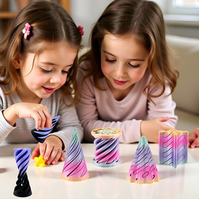 4 Packs 3D Printed Fidget Toys, Impossible Cone Spiral Cone Fidget Toy Impossible Pyramid Passthrough Toy,Mini Vortex Thread Illusion Desktop Deco Souvenir Gift for Anxiety Relaxing