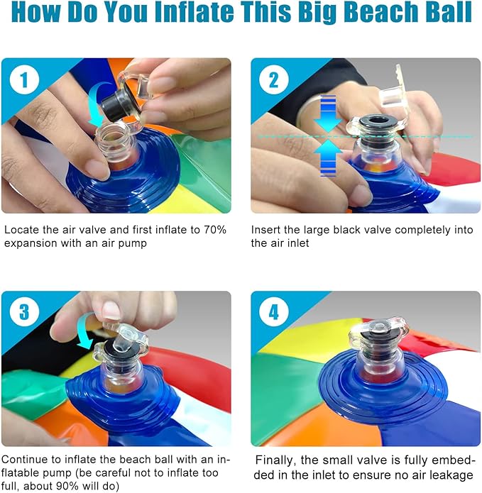 2 Pack Big Beach Ball 24 Inch Diameter, Giant Beach Ball Bulk for Pool Durable and Thick Inflatable Beachballs fo Beach Outdoor Games & Activities