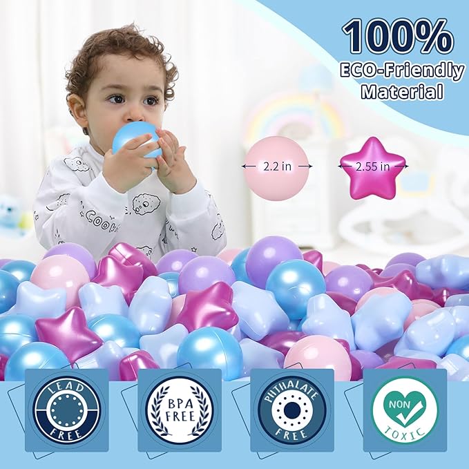 Star Ball Pit Balls for Toddlers - Phthalate Free BPA Free Non-Toxic Crush Proof Play Plastic Balls for Ball Pit Indoor Outdoor,Soft Plastic Pool Balls for Kids Birthday Party.