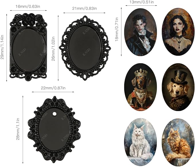 iLAND 1/12 Scale Accessories of Tiny Frames 7pcs with 14 Miniature Pictures Set for Dollhouse Miniatures Décor Also Elf Accessories Classic & Exquisite (Black Tiny Frame Art)