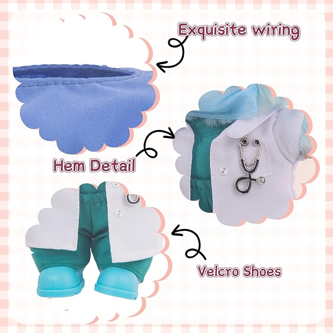 Compatible with Labubu Doll Medical Outfits Clothes and Accessories Set Designer,17cm Doll Clothes Outfits Use for Labubu(White)