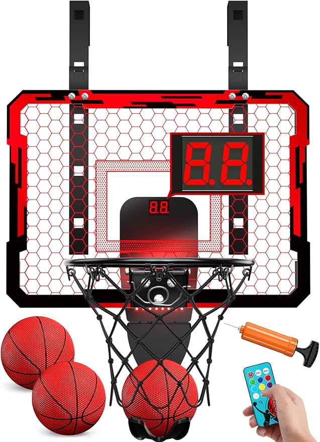 QDRAGON Mini Basketball Hoop, Over The Door Indoor, with 3 Balls/Inflator/Breakaway Rim, Basketball Toy Gifts for Kids and Adults, Suit for Bedroom/Office/Outdoor