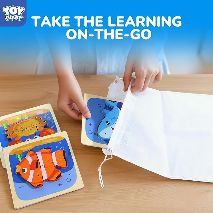 TOY Life Wooden Puzzles for Toddlers 2-4, Sea Animals Puzzles for Toddlers 1-3, Wood Puzzles Educational Montessori Toys Gifts for 1 2 3 Year Old, Baby Kids Learning Toy