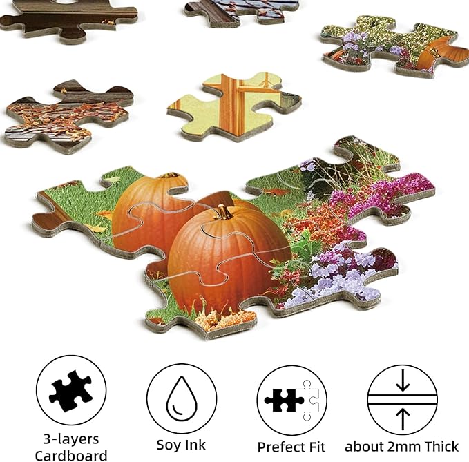Sutinban Fall Cottage 500 Pieces Puzzle for Adults, Thanksgiving Colorful Autumn Nature Jisgaw with Plant Pumpkin, Challenging Puzzle for Home Decor & Gift