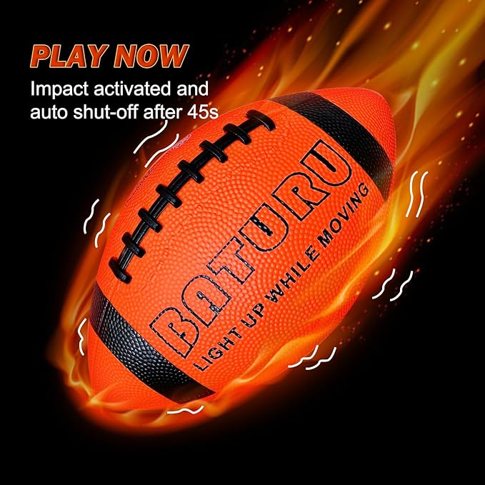 Glow in The Dark Football, Light Up Football, Junior NO 6 - Birthday Easter Stuffers Gifts for Boys Kids Teen Youth 8 9 10 11 12 Year Old, Catch Games in Backyard Camping Beach Outdoor (Orange+Black)