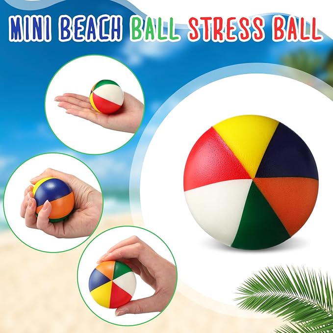 24 Sets End of Year Student Gift Small Beach Stress Balls 2.5 Inch Mini Relief Stress Swimming Pool Ball with Have a Ball Gift Card for Classroom Prizes Summer Holiday Party(Classic Color)