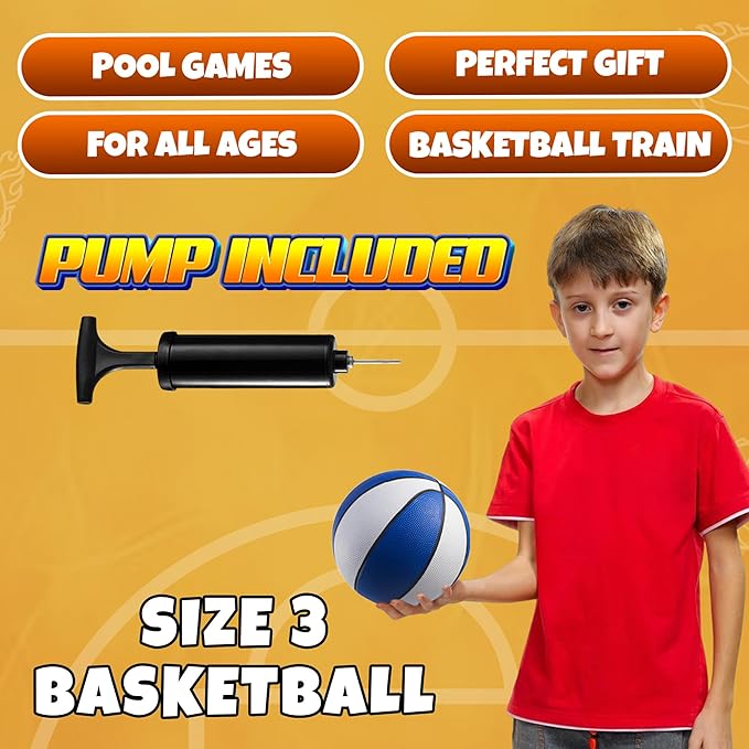 Rubber Mini Basketballs 7 Inch, Size 3 (Pack of 12) - Assorted Colors Indoor or Outdoor Basketball for Kids, Boys & Girls, for Small Hoops, Pool, Game Prizes, Arcade Games, and Party Favors with Pump