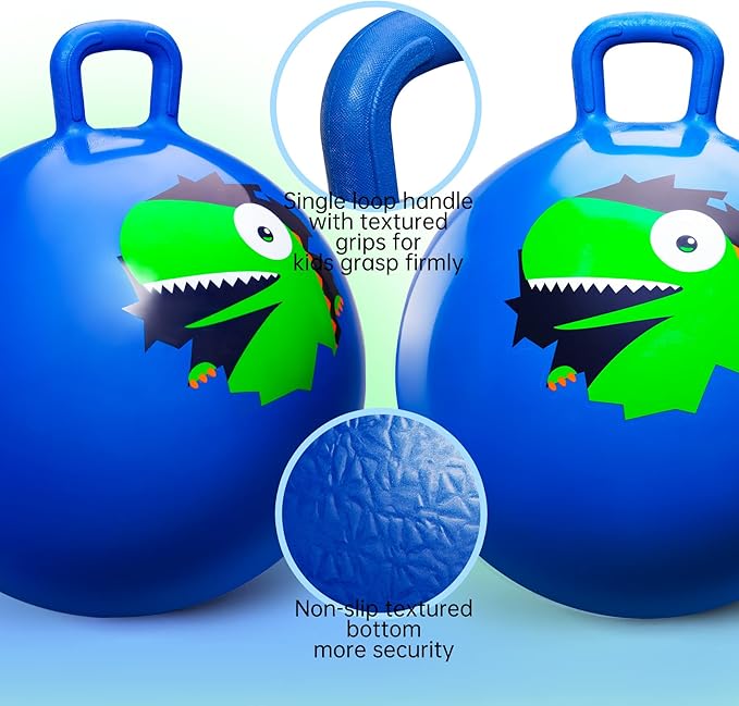 ZOOJOY Hopper Ball, Hopping Toys for Kids, 18inch Bouncy Ball with Handle for Boys Girls Aged 3-8, Inflatable Dinosaur Bounce Hopper Toy with Pump