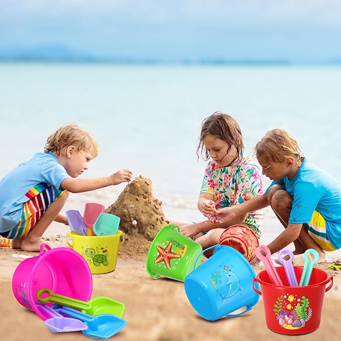Jerify 30 Pieces Mini Plastic Beach Pail 6.3 Inch Plastic Small Bucket Small Sand Pail Building Beach and Sandbox Toys for Summer Practical Gift Party Favor and Prize(Sea Animal)